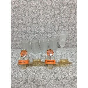 Jagermeister Lot, 5 Shot Glasses 2 New Bottle Pourers Thick‎ Frosted Bar Liquor
